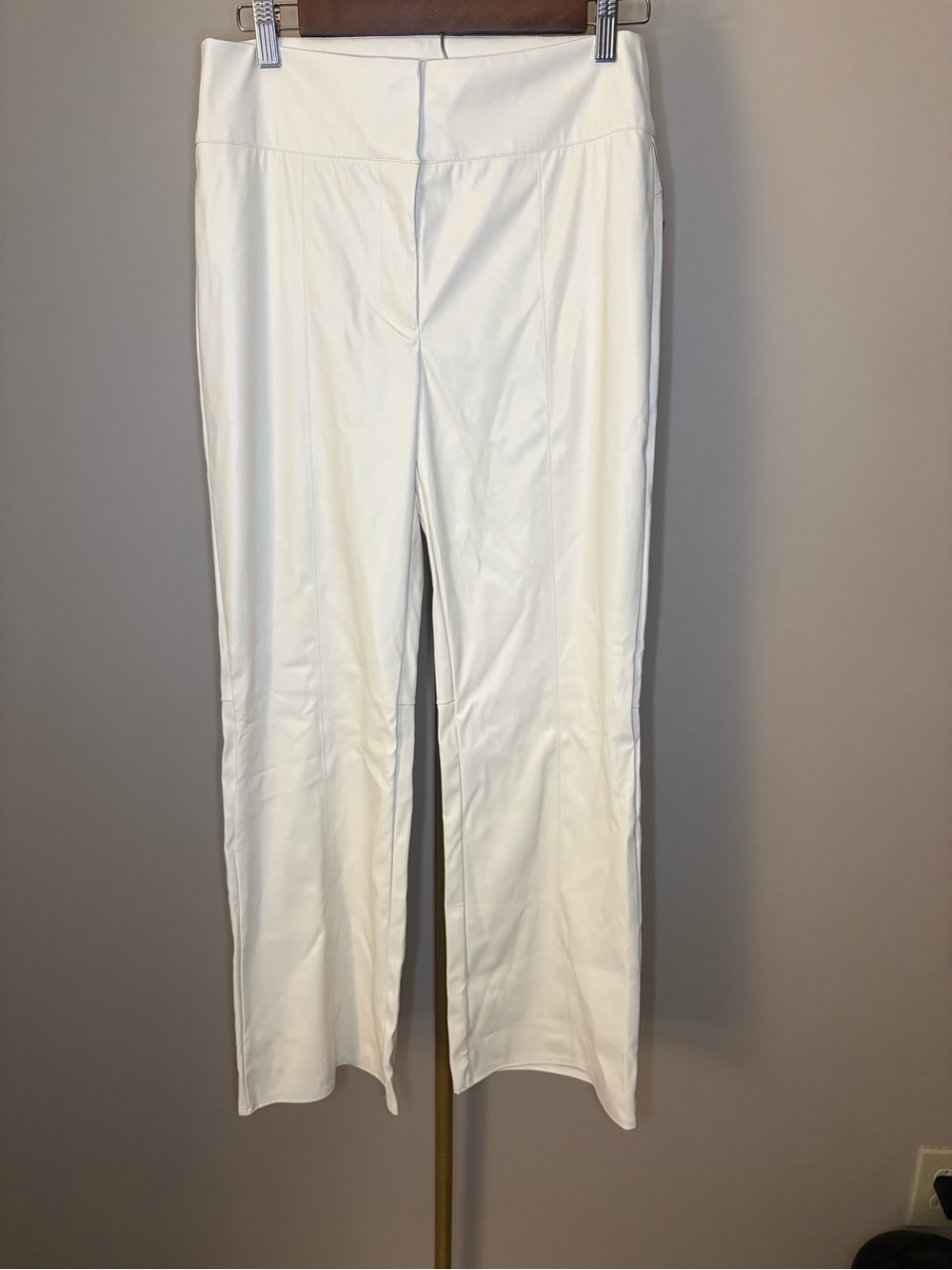 Vince Camuto Faux Leather Cream Straight-Leg Stretch Dress Pants
